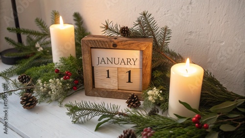 Rustic Wooden Calendar with January Display photo