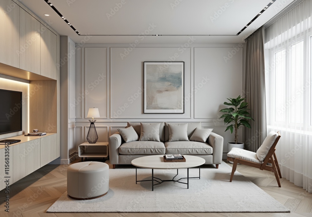 Fototapeta premium modern luxury european apartment loft with scandinavian furniture design