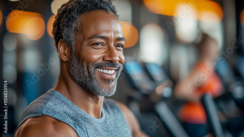 Wallpaper Mural Happy Afro-American Man During Workout at the Gym. generated with AI Torontodigital.ca