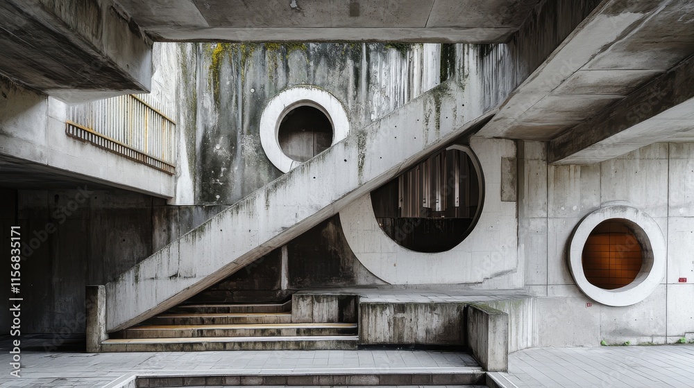 Obraz premium Geometric shapes and patterns in a Brutalist design setting