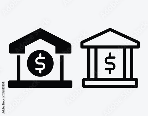 Bank Icon Vector. Bank front building illustration icon set. Bank building icon. Home Loan Icon.