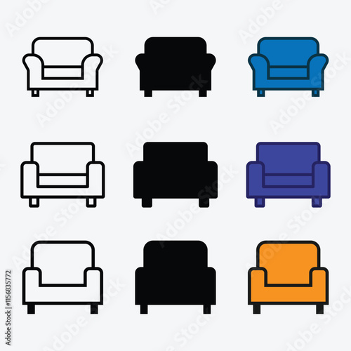 Sofa Icon Vector. Collection Of Sofa Icon Vector.  Containing sofa, chaise longue, couch, armchair, settee, single.