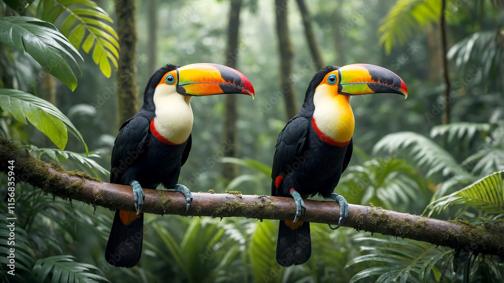 Obraz premium Toucan Perched on a Branch in the Forest for Exotic Wildlife Photography