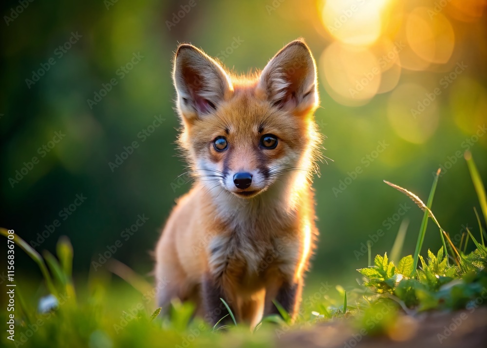 Obraz premium Adorable Fox Kit, 4K PNG Cute Wildlife Animal Image, Right Side Copy Space