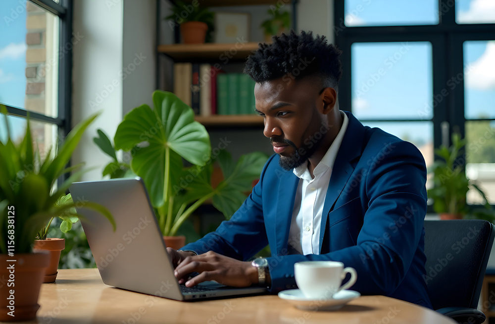 A Focused Young Professional Engaged in Work Within a Modern and Stylish Office Space