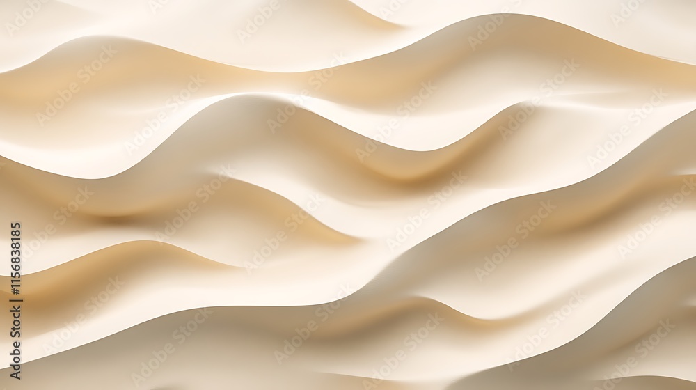 Fototapeta premium Creamy Beige Abstract 3D Render: Softly Undulating Waves Texture Mockup. AI Generated