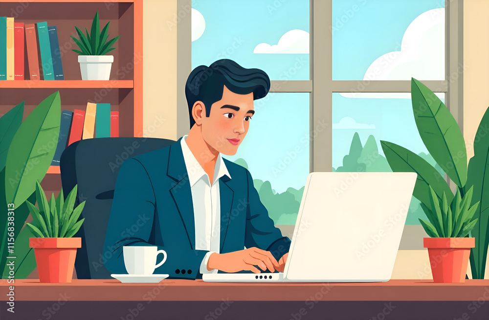 A Focused Young Professional Engaged in Work Within a Modern and Stylish Office Space