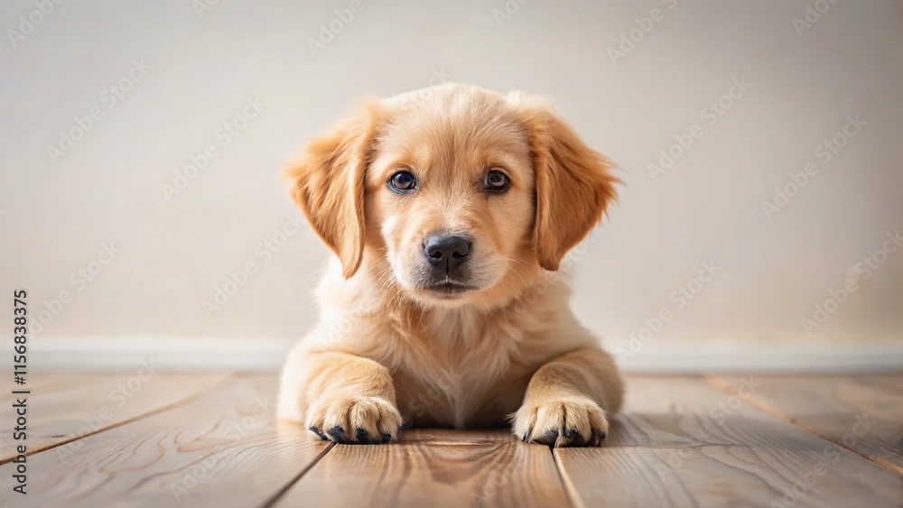 Adorable Puppy on Wooden Floor - Minimalist Studio Pet Photography Adorable Puppy on Wooden Floor - Minimalist Studio Pet Photography