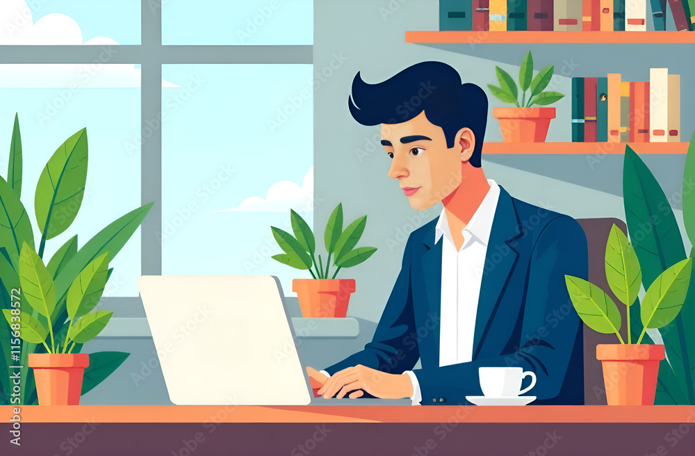 A Focused Young Professional Engaged in Work Within a Modern and Stylish Office Space