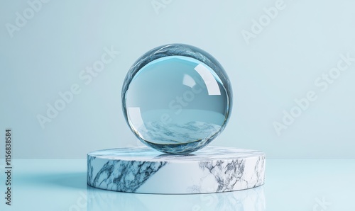 Wallpaper Mural Minimalist 3D ing of a glass sphere on a marble base with a clean background. Torontodigital.ca