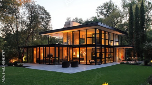 Modern glass house with steel accents.