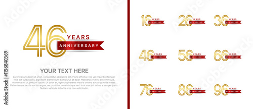 logo anniversary set. gold color with red ribbon on white background for special event photo