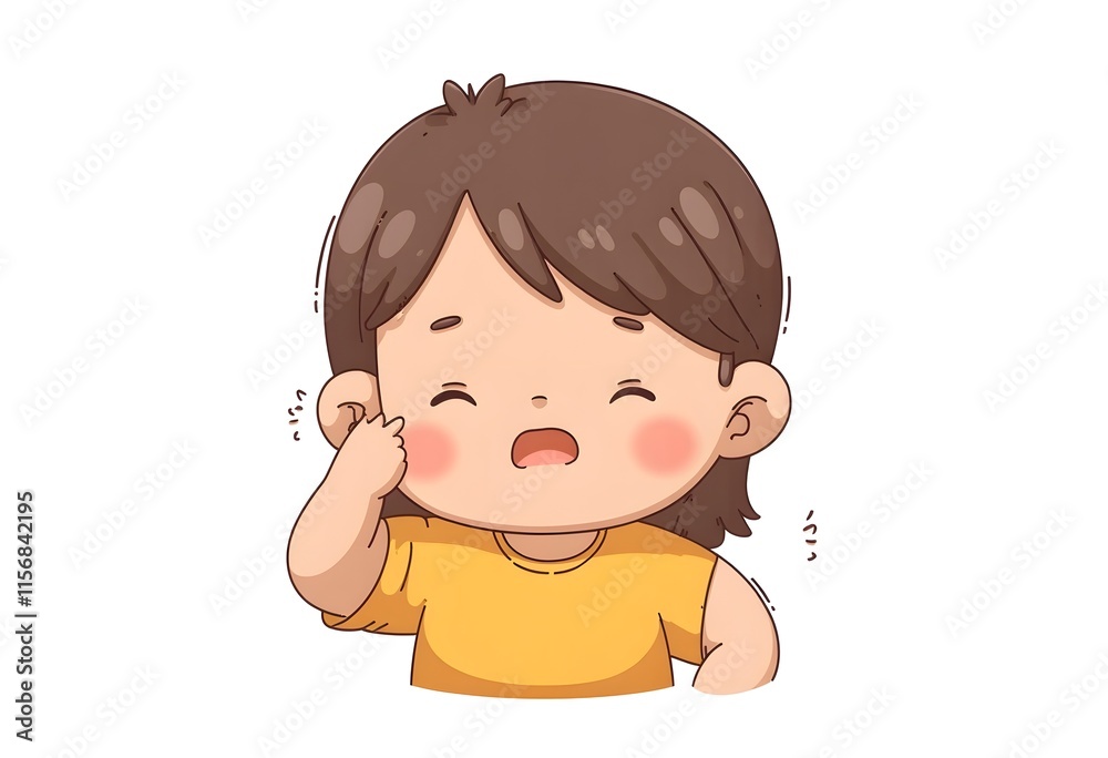 Cute Girl Child Cartoon Illustration Touching Ear Showing Discomfort Cute Girl Child Cartoon Illustration Touching Ear Showing Discomfort