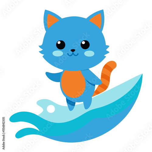Photography a cat surfing in the sea vector illustration