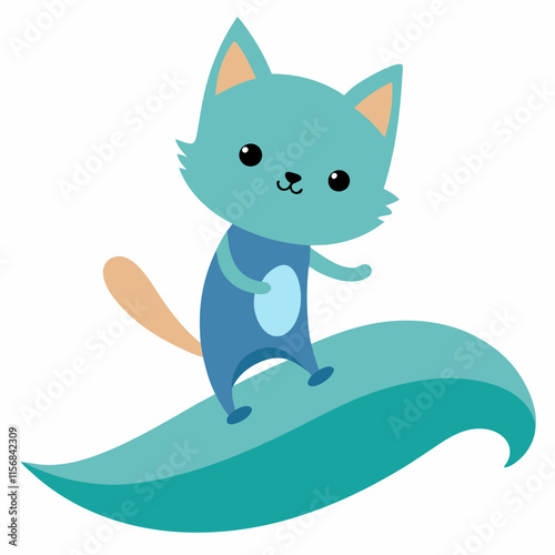 Photography a cat surfing in the sea vector illustration
