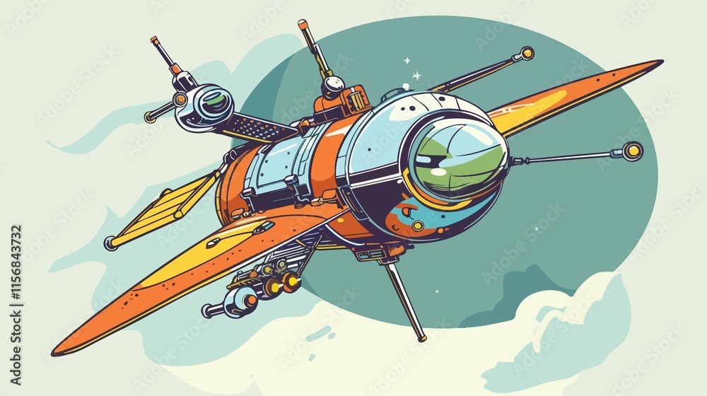 Obraz premium Cartoon Satellite Vector in Isolated Flat Style