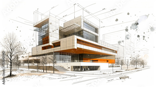 A detailed 3D architectural building plan, showcasing innovative design and precise technical structure for modern construction projects.