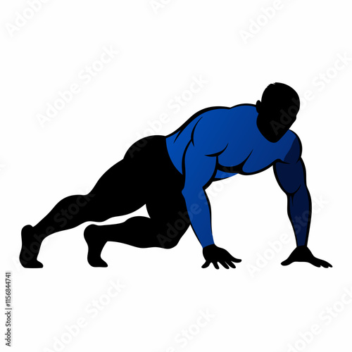 Bodybuilder performing a push-up on the ground vector silhouette on a white background