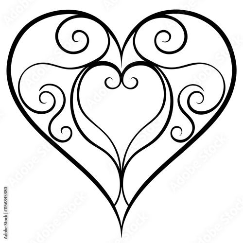Love heart symbol engraved with baroque ornament
