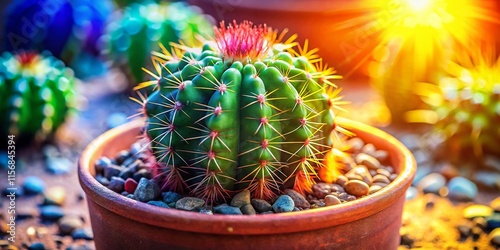 Aerial View: Vibrant Obregonia Denegrii Cactus in Small Pot photo