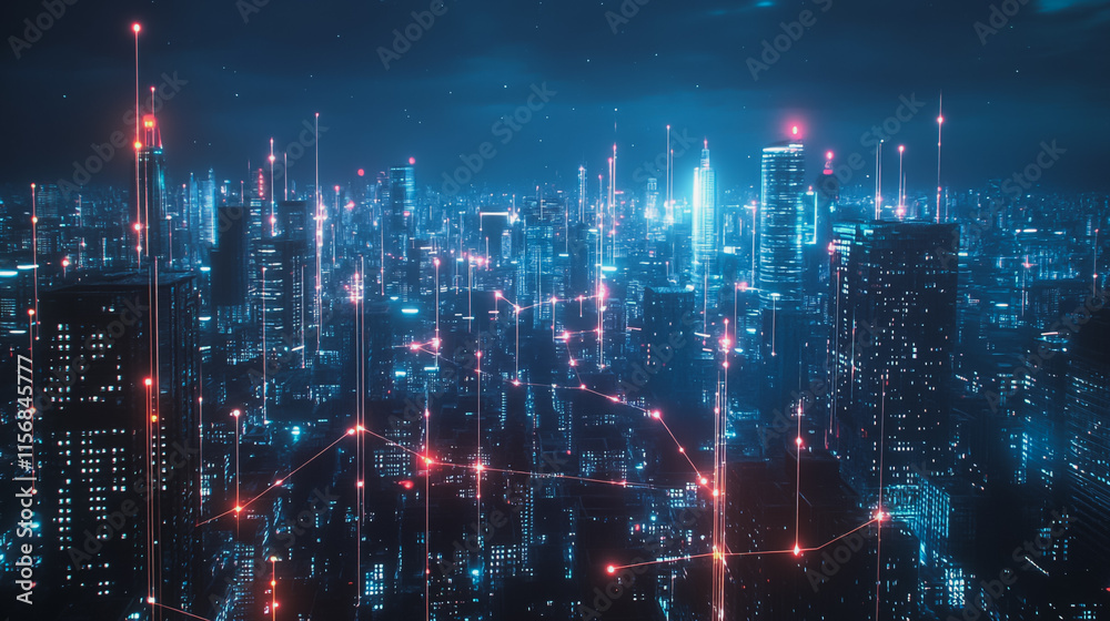 Smart digital Innovation city with connection network reciprocity over the cityscape. of future smart wireless city and social media networking systems that connects business people with in city Smart digital Innovation city with connection network reciprocity over the cityscape. of future smart wireless city and social media networking systems that connects business people with in city