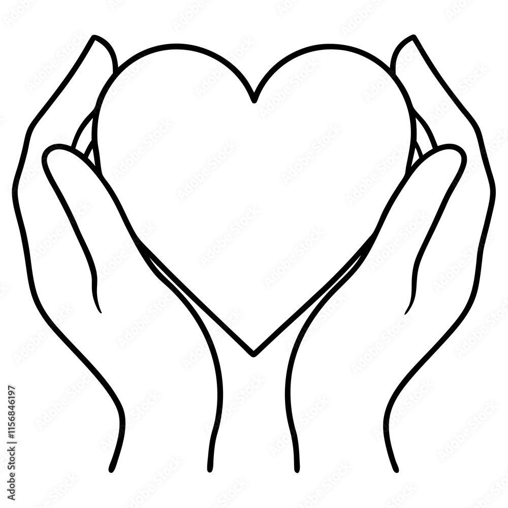 Obraz premium Hands heart black silhouette on white background.