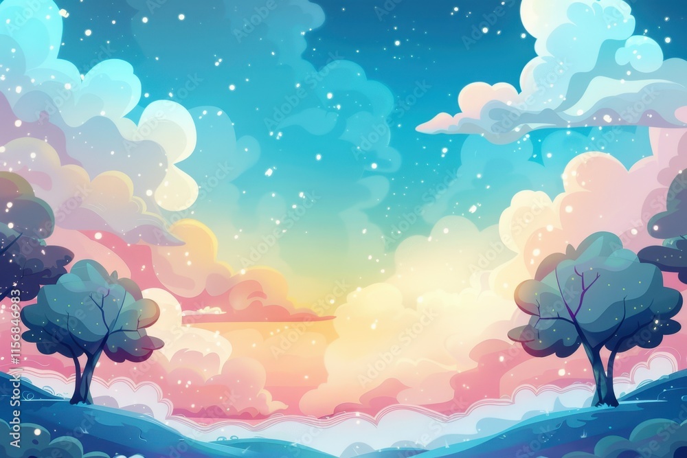 Fototapeta premium A Dreamy Landscape with Two Trees and a Sunset Sky