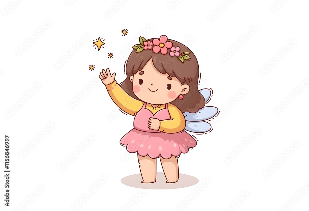 Adorable Fairy Girl Cute Pink Dress Flower Crown Stars Adorable Fairy Girl Cute Pink Dress Flower Crown Stars