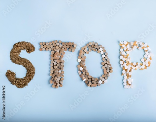 Medications forming the word stop encouraging smoking cessation photo