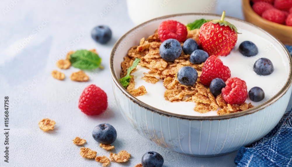 Healthy breakfast. Yogurt with granola and berries Healthy breakfast. Yogurt with granola and berries