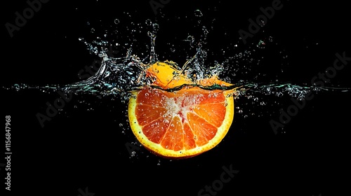 Vibrant Orange Slices Plunging Dynamically into Water: Close-Up Photo. AI Generated