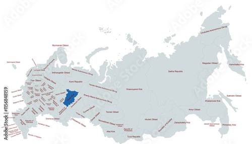 Geographical Map Highlighting perm krai  Region in Russia photo