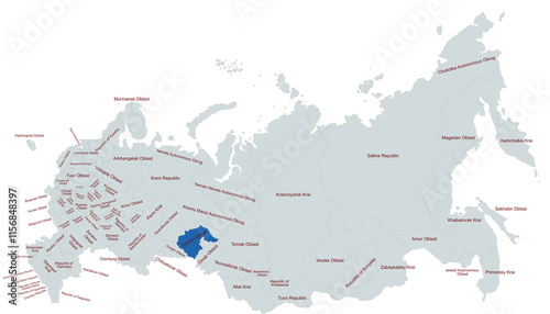 Geographical Map Highlighting tyumen oblast Region in Russia photo