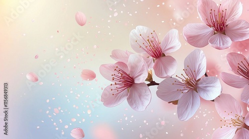 Delicate Pink Cherry Blossoms Floating on Soft Pastel Background