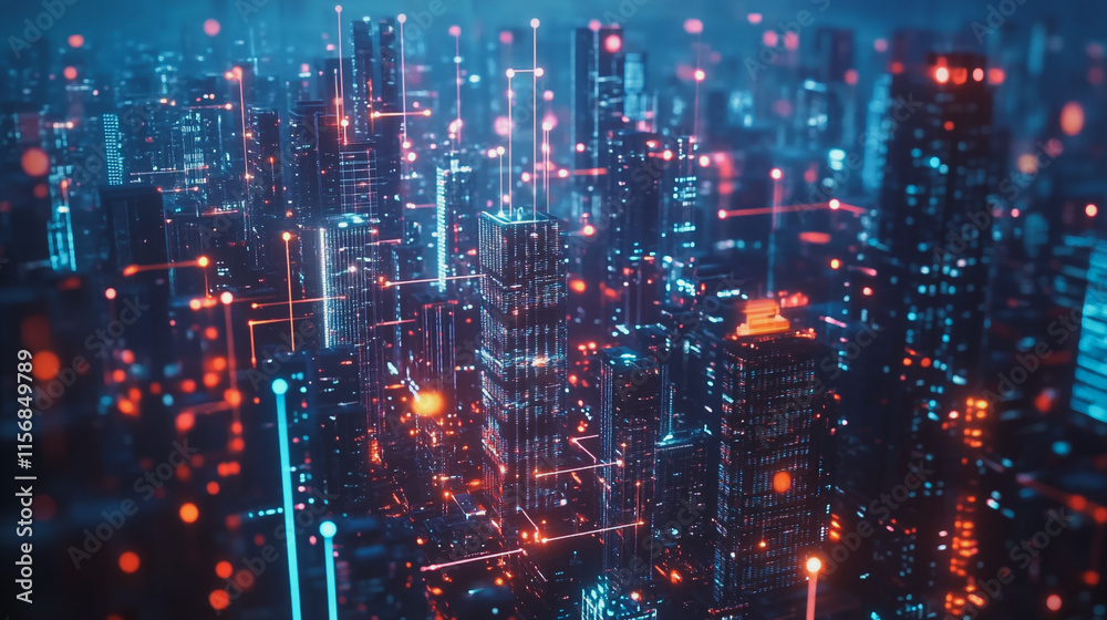 Smart digital Innovation city with connection network reciprocity over the cityscape. of future smart wireless city and social media networking systems that connects business people with in city Smart digital Innovation city with connection network reciprocity over the cityscape. of future smart wireless city and social media networking systems that connects business people with in city