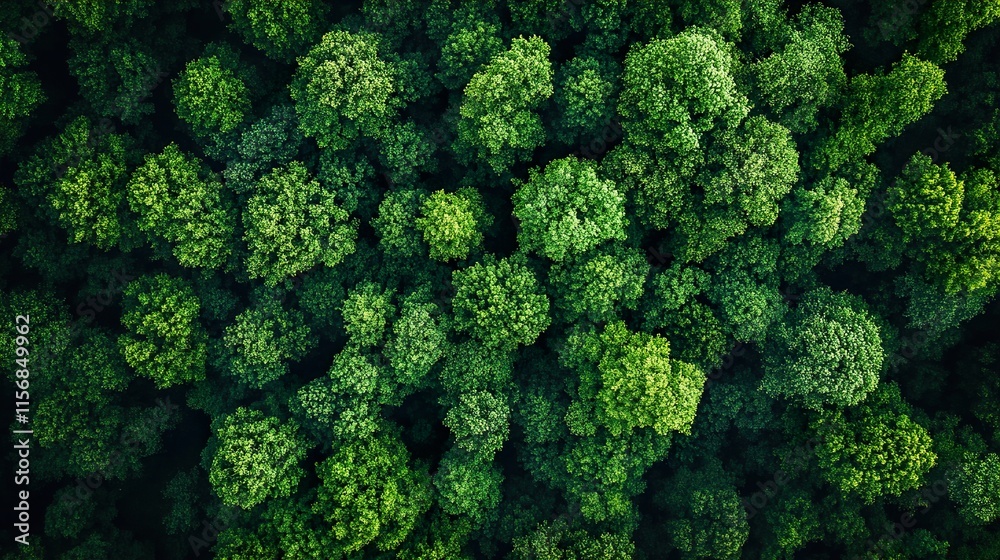 Naklejka premium Aerial View of Lush Forest Canopy: Green Nature