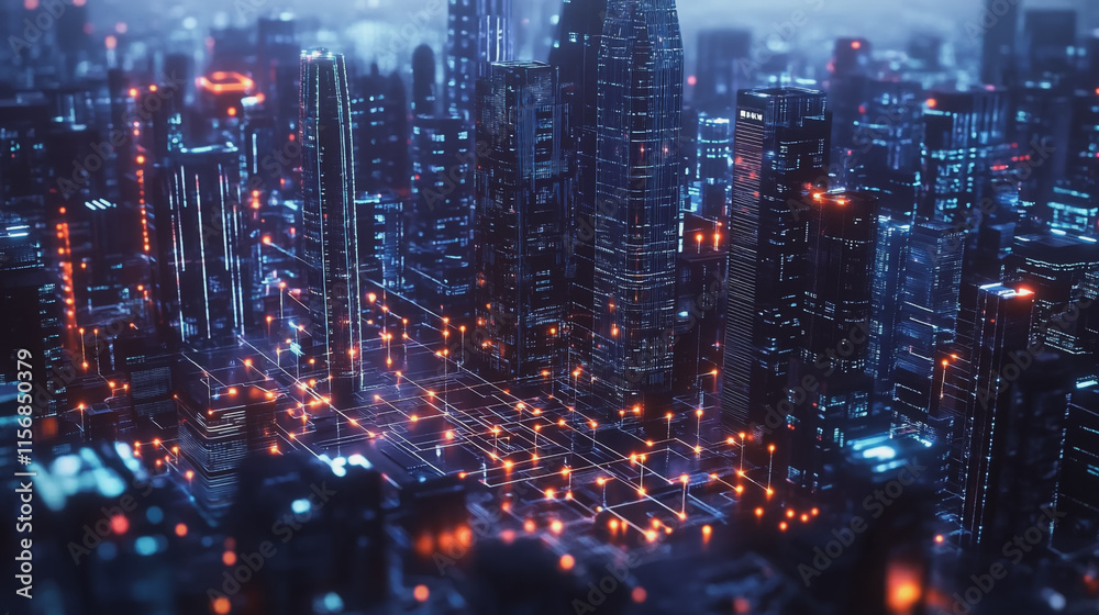 Smart digital Innovation city with connection network reciprocity over the cityscape. of future smart wireless city and social media networking systems that connects business people with in city Smart digital Innovation city with connection network reciprocity over the cityscape. of future smart wireless city and social media networking systems that connects business people with in city