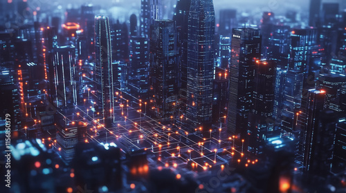 Wallpaper Mural Smart digital Innovation city with connection network reciprocity over the cityscape. of future smart wireless city and social media networking systems that connects business people with in city Torontodigital.ca