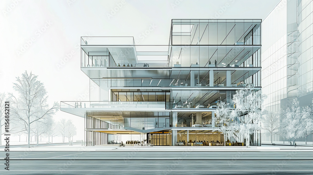 A corporate building with sleek glass walls, symbolizing modern design, transparency, and innovative architecture.