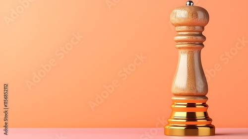 Wooden chess piece on pink surface with orange background photo