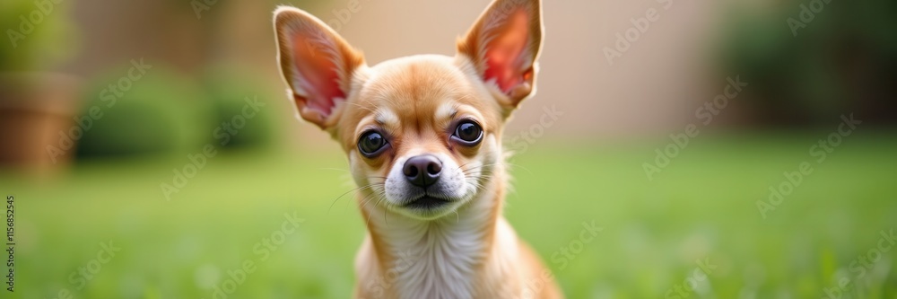 Adorable Chihuahua with large expressive eyes poses sweetly on a bright green lawn looking directly at the camera a heart melting portrait of a tiny furry friend Adorable Chihuahua with large expressive eyes poses sweetly on a bright green lawn looking directly at the camera a heart melting portrait of a tiny furry friend