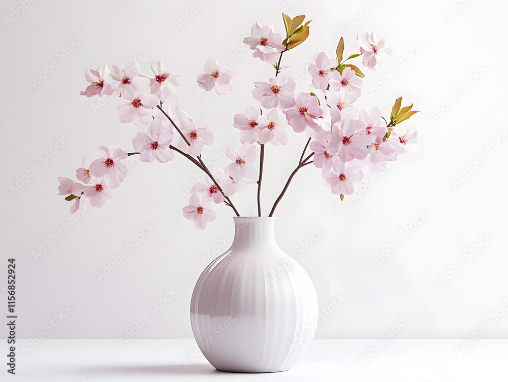 Cherry flowers in a vase placed on a white background Cherry flowers in a vase placed on a white background
