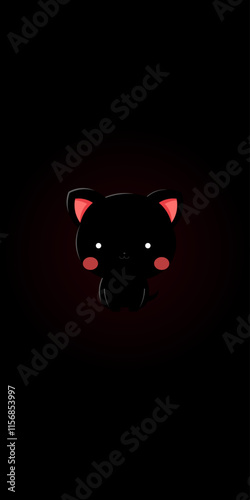 black cat on black background, amoled mobile 16:9 wallpaper, pure black cute