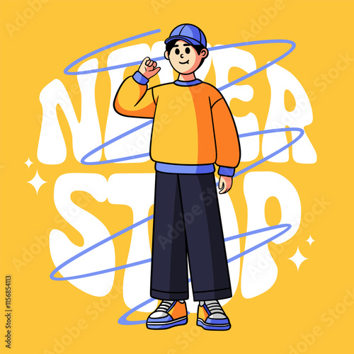 Cartoon comic never stop streetwear typography illustration