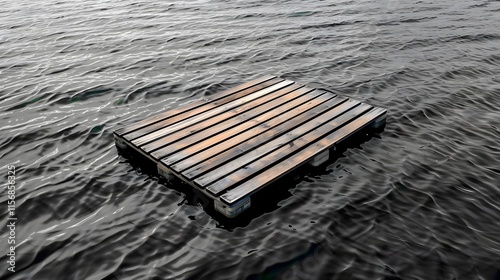 Wooden Floating Platform on Calm Water Surface at Sunset
