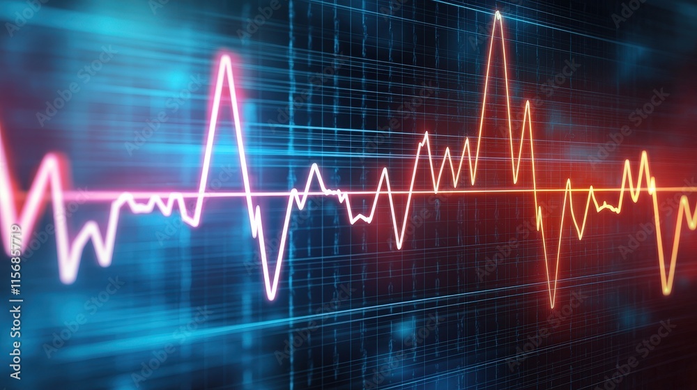 Heart rate monitor graph with glowing pulse lines, isolated Heart rate monitor graph with glowing pulse lines, isolated