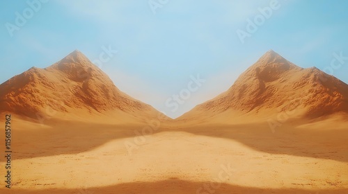 Majestically Rising Desert Peaks: A Stunning 3D Render in a Surreal Style. AI Generated