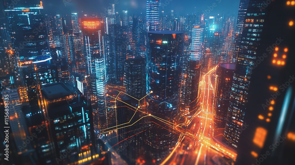 Smart digital Innovation city with connection network reciprocity over the cityscape. of future smart wireless city and social media networking systems that connects business people with in city Smart digital Innovation city with connection network reciprocity over the cityscape. of future smart wireless city and social media networking systems that connects business people with in city