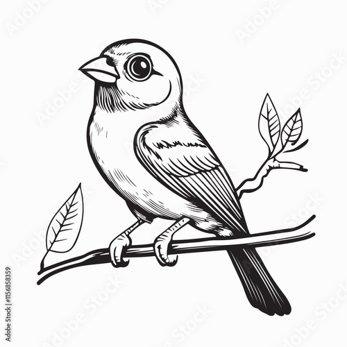 Canary perched on a branch image vector isolated on a white background