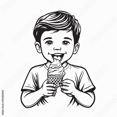 Boy Eating Ice Cream Vector image isolated on white background.